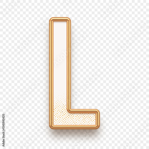 Letter L. Golden alhabet text effect. Realistic gold metal font. Golden ouline font. Metallic 3d typeface. English alphabet. Vector illustration.