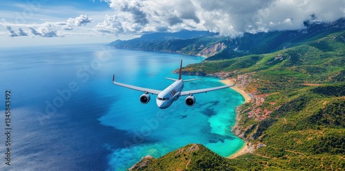 Wallpaper Mural Airplane Flying Over Stunning Coastal Landscape Torontodigital.ca