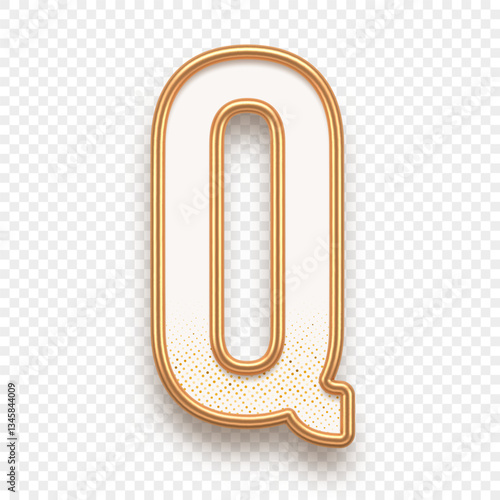 Letter Q. Golden alhabet text effect. Realistic gold metal font. Golden ouline font. Metallic 3d typeface. English alphabet. Vector illustration.