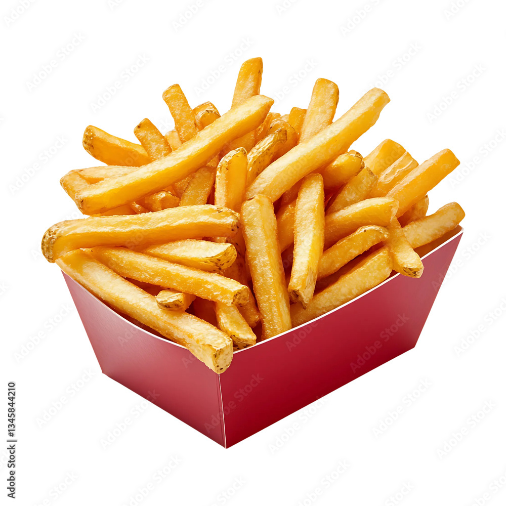 A delicious serving of crispy, golden-brown French fries placed on a clean white background. Ideal for food-related designs, restaurant menus, fast food advertisements, and culinary presentations. A delicious serving of crispy, golden-brown French fries placed on a clean white background. Ideal for food-related designs, restaurant menus, fast food advertisements, and culinary presentations.