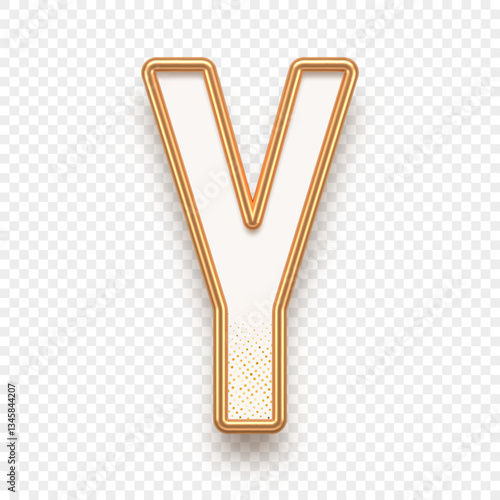 Letter Y. Golden alhabet text effect. Realistic gold metal font. Golden ouline font. Metallic 3d typeface. English alphabet. Vector illustration.