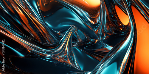 Wallpaper Mural A dynamic, colorful abstract background inspired by liquid metal. The glossy, flowing surface shimmers with metallic hues of fiery orange, deep indigo, and vibrant turquoise, creating a futuristic and Torontodigital.ca