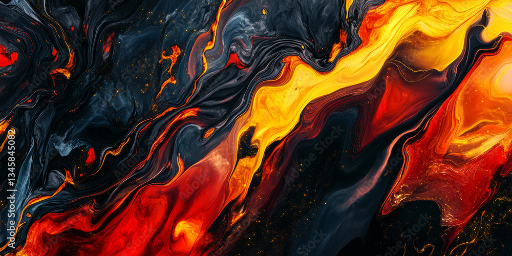 A dynamic, colorful abstract background featuring streaks of molten lava. The flowing streams of fiery red, glowing yellow, and deep black create an intense, dramatic, and visually powerful artistic A dynamic, colorful abstract background featuring streaks of molten lava. The flowing streams of fiery red, glowing yellow, and deep black create an intense, dramatic, and visually powerful artistic