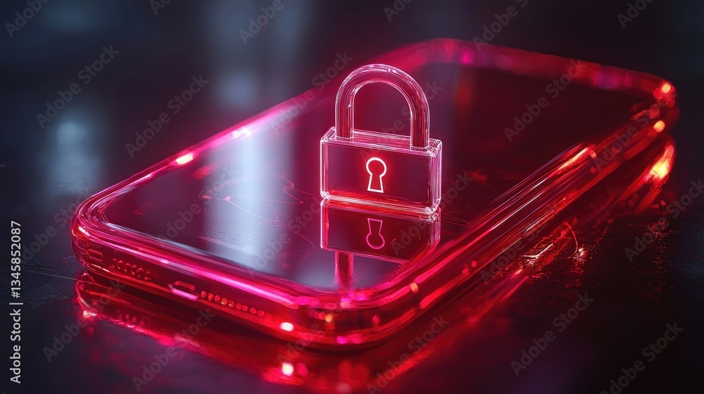 A transparent phone displays security with a padlock symbol A transparent phone displays security with a padlock symbol