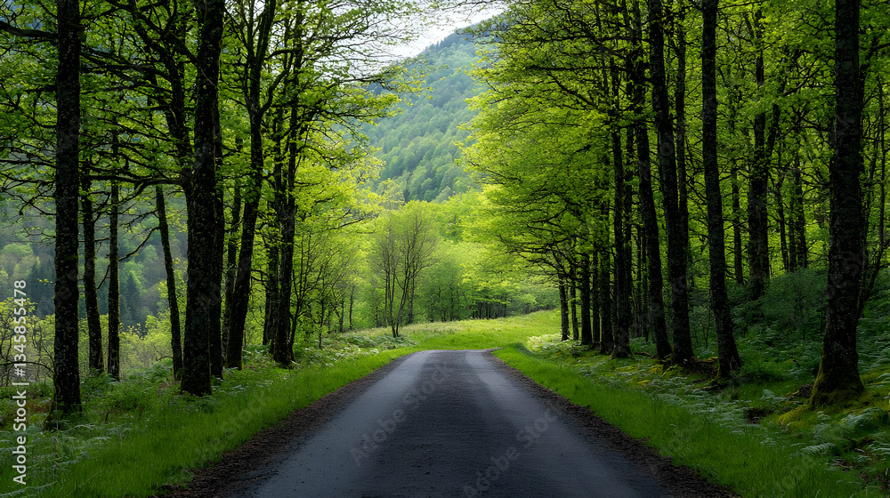 Obraz premium Forest Path With Lush Green Trees