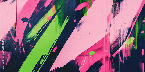 A bold, colorful abstract background inspired by vibrant graffiti textures. The dynamic splashes of neon pink, electric green, and deep navy create an expressive, urban, and visually striking