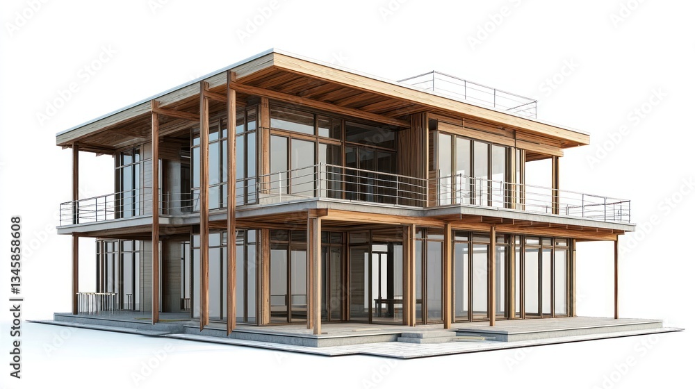 A modern architectural design of a large two story building A modern architectural design of a large two story building