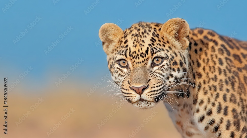 Fototapeta premium Young Leopard Portrait Against a Blurred Background