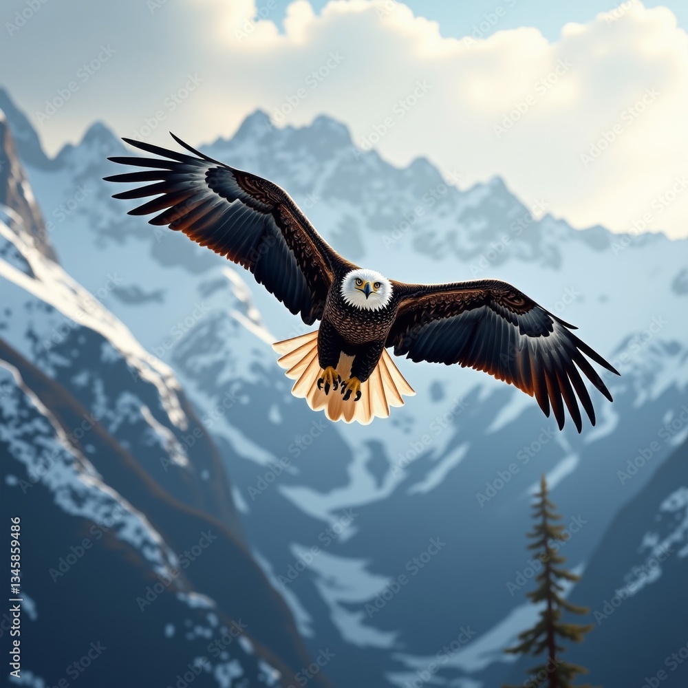 Naklejka premium Majestic bird of prey soaring through the mountains