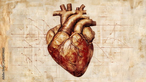 Vintage-style anatomical illustration of the human heart