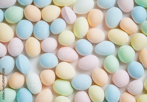 Colorful Pastel Eggs in Various Soft Shades for Celebratory Events and Seasonal Themes, Perfect for Easter or Springtime Decorations