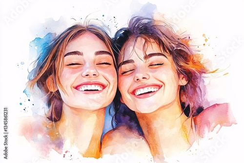 Two smiling women with eyes closed looking joyful and happy