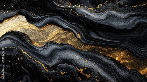 Abstract Flowing gold and black textures create an elegant, swirling pattern