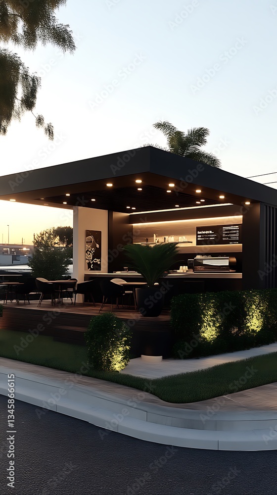 Fototapeta premium Modern Outdoor Bar for Sunset, Tropical Setting.
