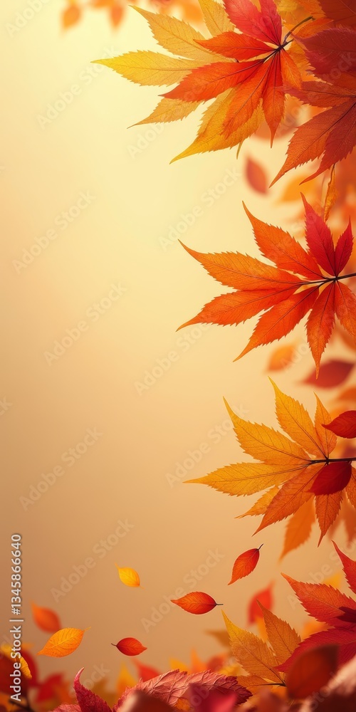 Vibrant orange, red, and yellow leaves falling from trees