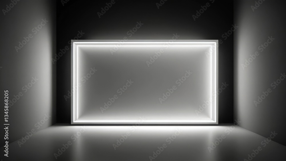 Obraz premium Illuminated frame in a dim room, showcasing modern minimalism and style
