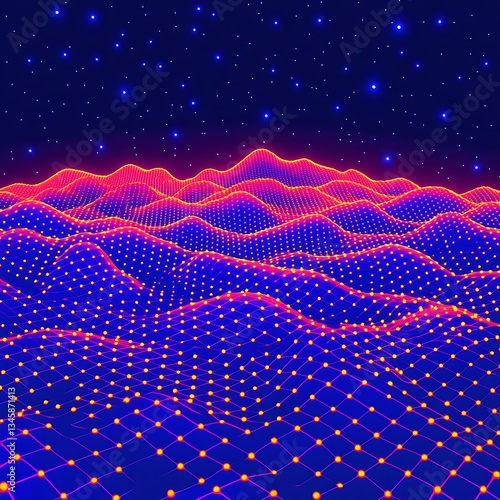 Wallpaper Mural Neon Mountainscape: Retro Sci-Fi Landscape. Torontodigital.ca