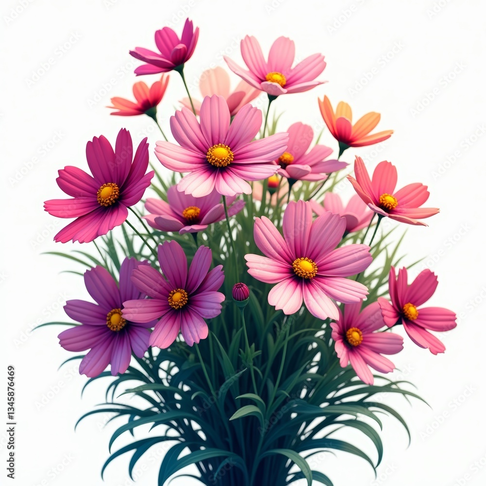 Vibrant pink and yellow flowers with green leaves Vibrant pink and yellow flowers with green leaves