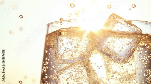 Sunlit Glass With Ice And Bubbles And A Sparkling Glow