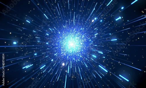 Bright Blue Energy Burst Cosmic Rays, Star Light, Nebula Explosion