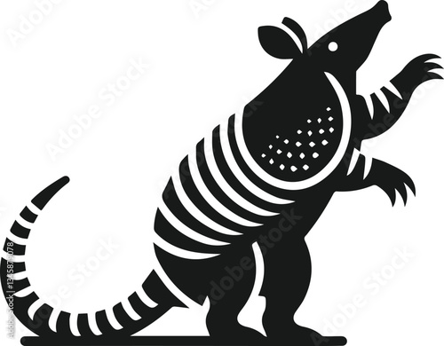 Armadillo standing on its hind legs and reaching up vector silhouette