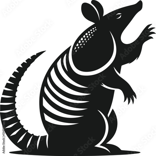Armadillo standing on its hind legs and reaching up vector silhouette