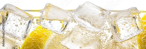 Lemon Wedges With Ice Cubes In Fizzy Carbonated Drink