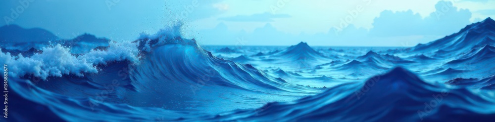 Fototapeta premium Abstract swirling blue waves, calming ocean texture, blue, energy