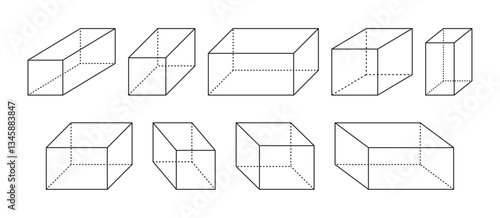 Rectangular prism outline in geometric mathematics isolated on a white background.