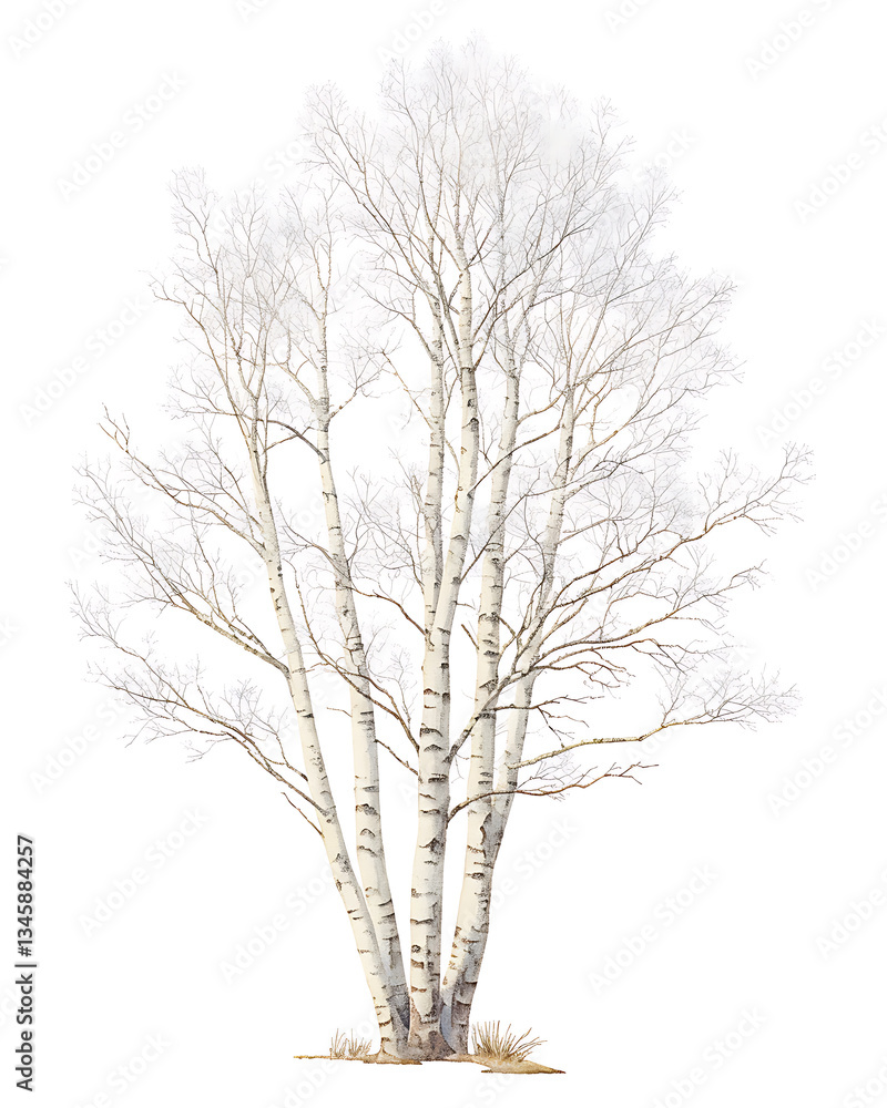 Obraz premium .Illustration of trees, leaves, grass and various botanical elements on a white background.