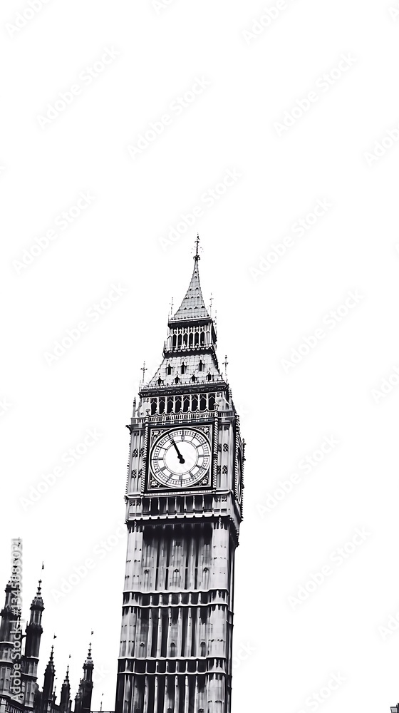 Fototapeta premium London's Big Ben, clock tower, black and white, time concept, against clear sky