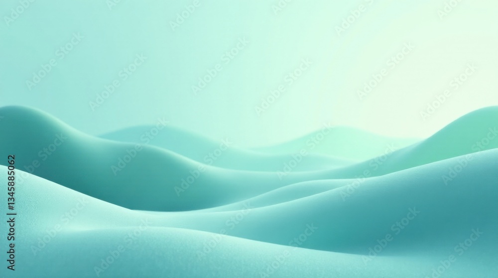 Naklejka premium Abstract Aquamarine Undulating Landscape, Soft Textured Hills, Serenity and Tranquility in a Pastel Color Palette