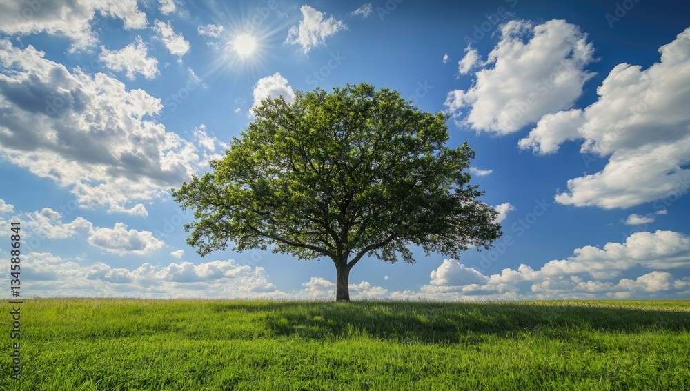 Obraz premium Solitary Oak on Verdant Meadow