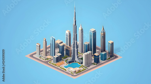 Isometric Pixel Art Dubai Skyline