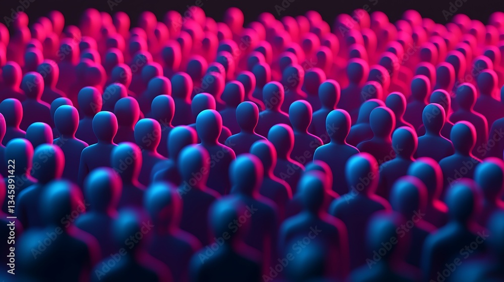 Obraz premium A vibrant crowd of stylized figures in blue and pink hues, creating a striking visual effect that symbolizes unity and diversity.