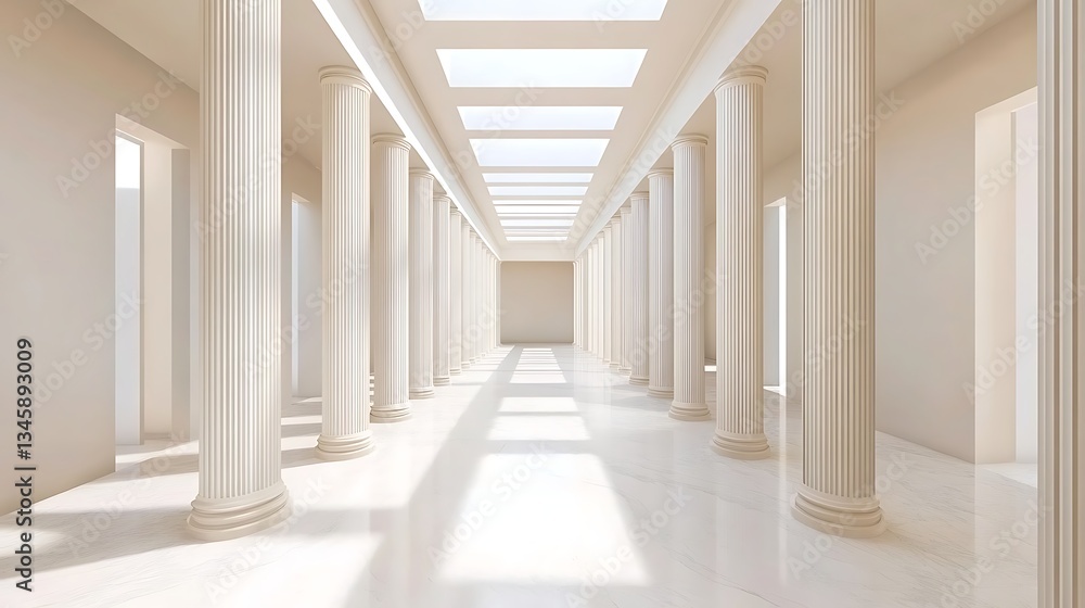 Fototapeta premium Classical architecture building with pillars, light, sky, interior hallway for design purpose
