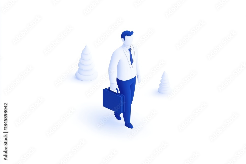 Businessman walking with briefcase in a snowy landscape