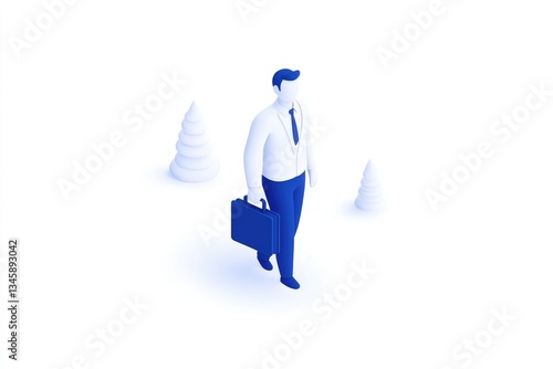 Obraz na płótnie Businessman walking with briefcase in a snowy landscape w salonie