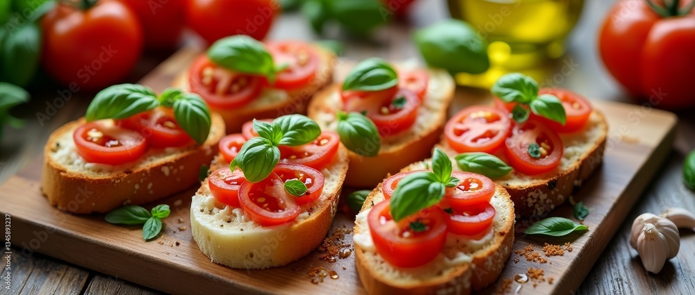 Toasted bread with fresh tomatoes and basil Toasted bread with fresh tomatoes and basil