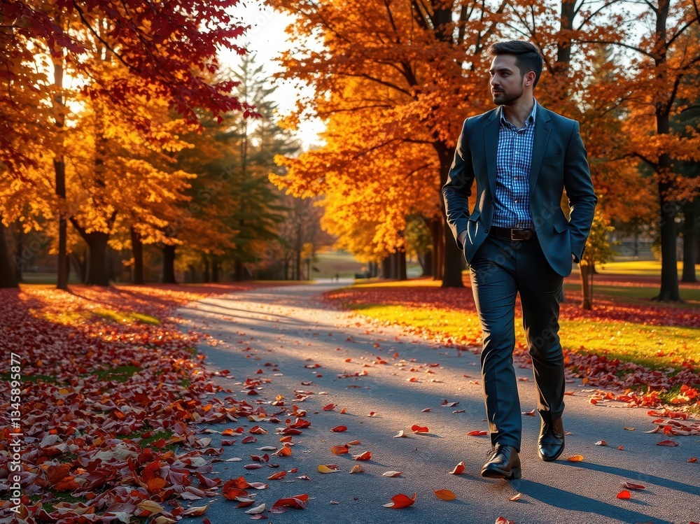 Fototapeta premium Man Walking in Autumn Park