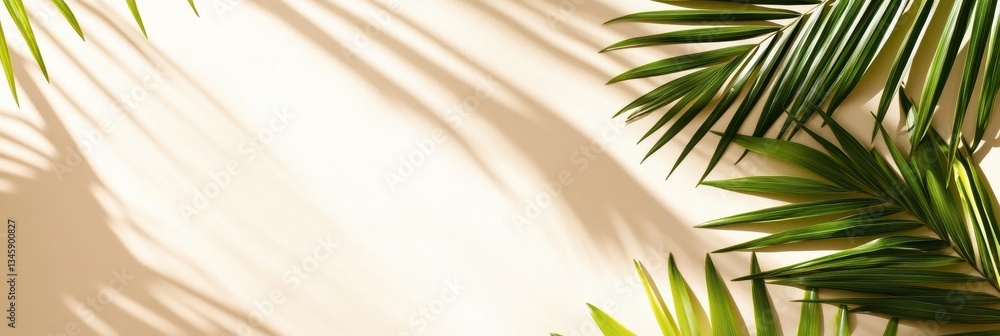 Fototapeta premium Sunlit Palms On Clean Beige Canvas Create Visual Depth