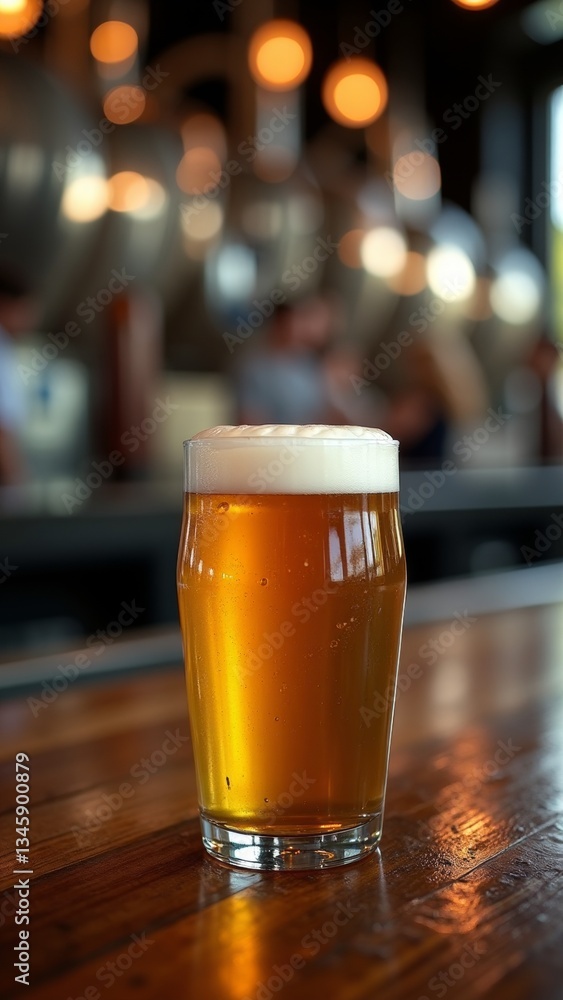 A refreshing glass of beer, with its golden hue and creamy foam A refreshing glass of beer, with its golden hue and creamy foam