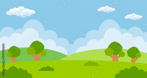Enjoying park landscape scene illustration background with blank space area. Suitable for poster, banner, greeting card.