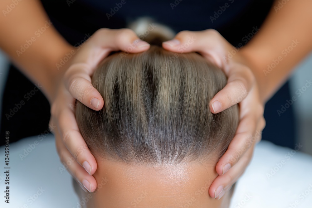 Naklejka premium Chiropractor performs gentle neck adjustment focusing on spinal alignment and patient comfort in a serene wellness environment