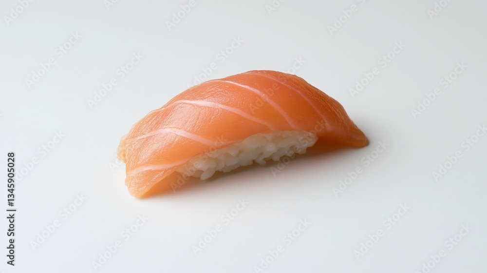 Single piece of salmon sushi on white Single piece of salmon sushi on white