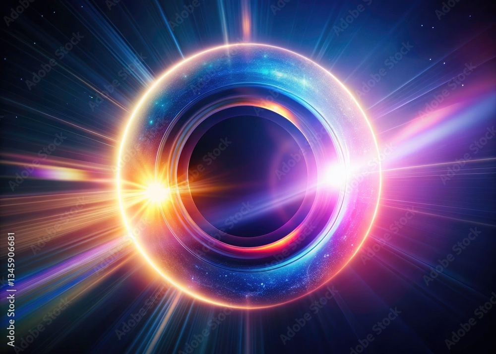 Abstract Lens Flare Ring Background, Glowing Circle, Light Effect, Bokeh, Radial Blur, Shiny, Bright, Colorful, Aura, Energy, Photography, Design, Wallpaper, Background Image, Stock Photo