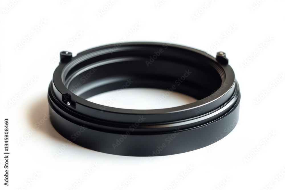 Obraz premium A sleek black ring resting on a clean surface. This image captures the intricate design and craftsmanship. Perfect for showcasing mechanical components. Generative AI