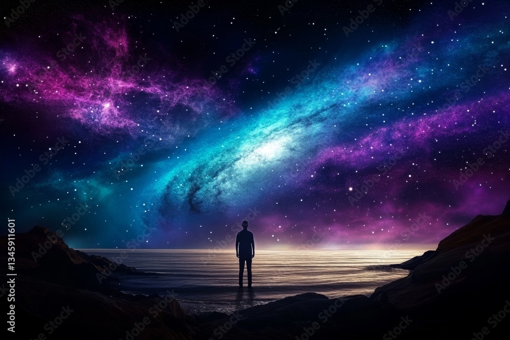 Fototapeta premium A person standing under the Northern Lights, absorbing the cosmic energy of the universe