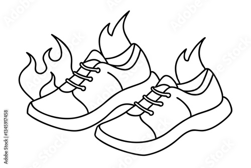 two fiery running shoes line art silhouette vector illustration