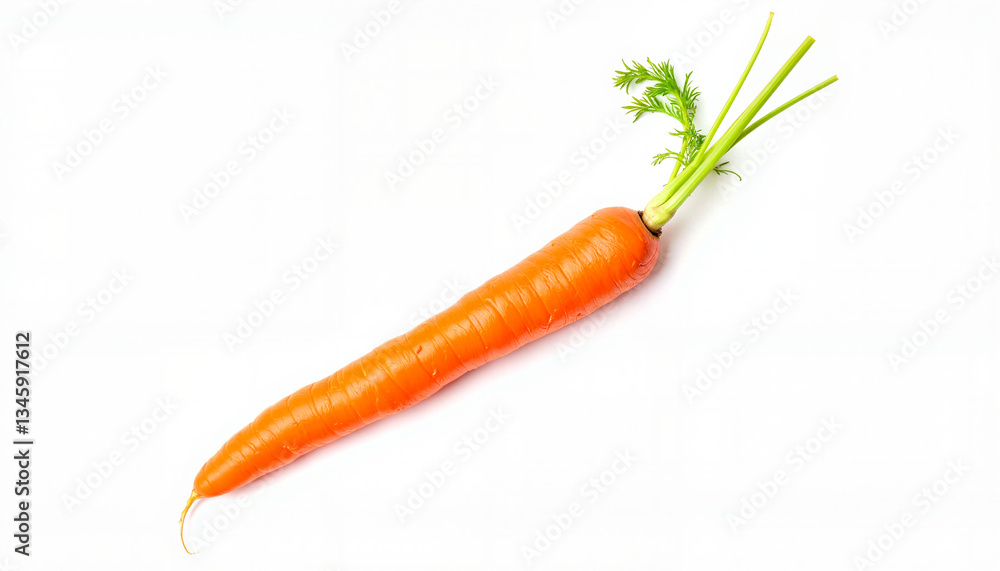 Realistic carrot with greens on white background, fresh vegetables Realistic carrot with greens on white background, fresh vegetables